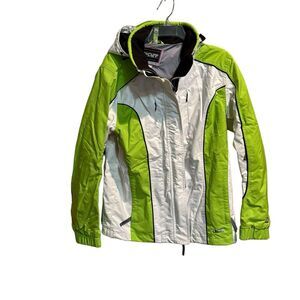 SPYDER XT 5000 GREEN WHITE HOODED FULL ZIP SKI JACKET WOMENS LADIES SIZE 10‎